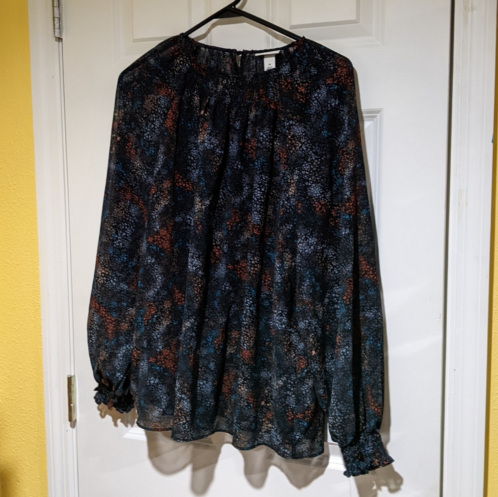 Ava & viv 1x double layer flora top blouse shirt brown blue black